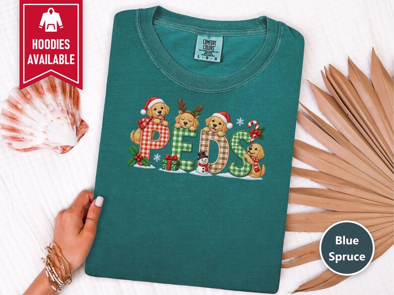 Christmas Peds Nurse Shirt, Golden Retriever Christmas Gift, Pediatric Nurse Sweatshirt, Peds Nurse Holiday Tee image 6