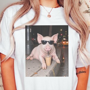Pig Drinking Iced Coffee Shirt, Pig Lover Gift, Funny Animal Meme Tee, Coffee Lover Shirt, Pig Farmer Gift image 8