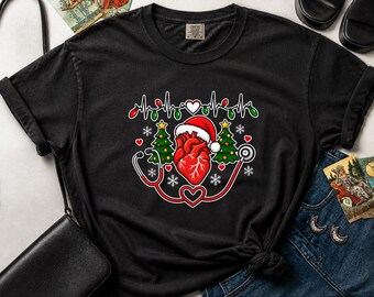 Christmas Nurse Shirt, Cardiac Nurse Christmas Gift, Cardiology Nurse Tee, Heart Anatomy Shirt, Telemetry Tech Shirt, Festive Nurse Top