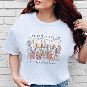 Boho Floral Nurse Shirt, The Healing Garden RN Top, Vintage Human Anatomy Art, Comfort Colors Medical Tee, Nursing School Grad Gift, LPN CNA image 5