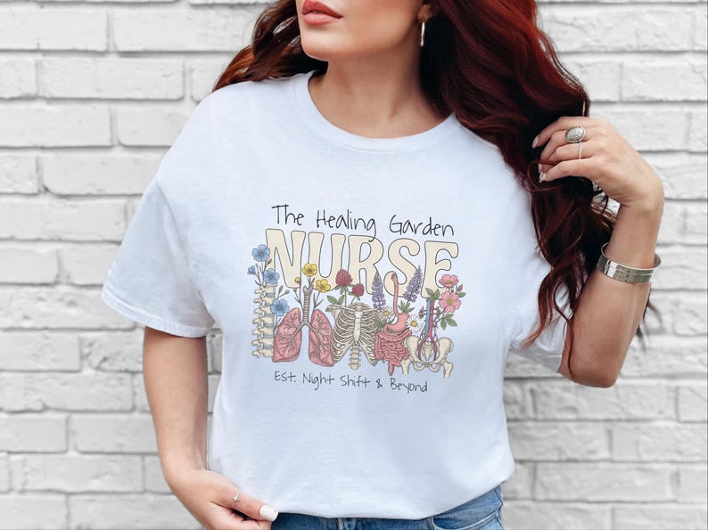Boho Floral Nurse Shirt, The Healing Garden RN Top, Vintage Human Anatomy Art, Comfort Colors Medical Tee, Nursing School Grad Gift, LPN CNA image 5