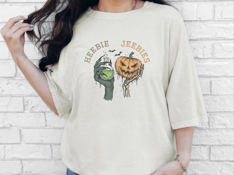 Comfort Colors Halloween Potion Heebie Jeebies Shirt, Witchy Skeleton Hands Tee, Jack O Lantern Spooky Season, Gothic Vintage Fall Graphic image 9