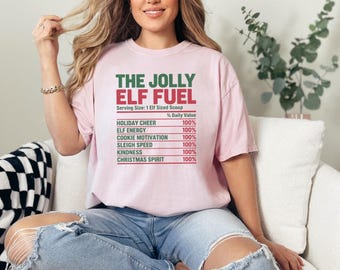 Maglietta con elfo di Natale, maglietta divertente per la famiglia a tema natalizio, maglietta coordinata per le feste, maglietta "Jolly Elf Fuel".