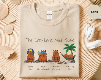 Funny Animal Tee | Capybara Vibe Scale Gamer Boba Ramen Relaxing Kids Shirt