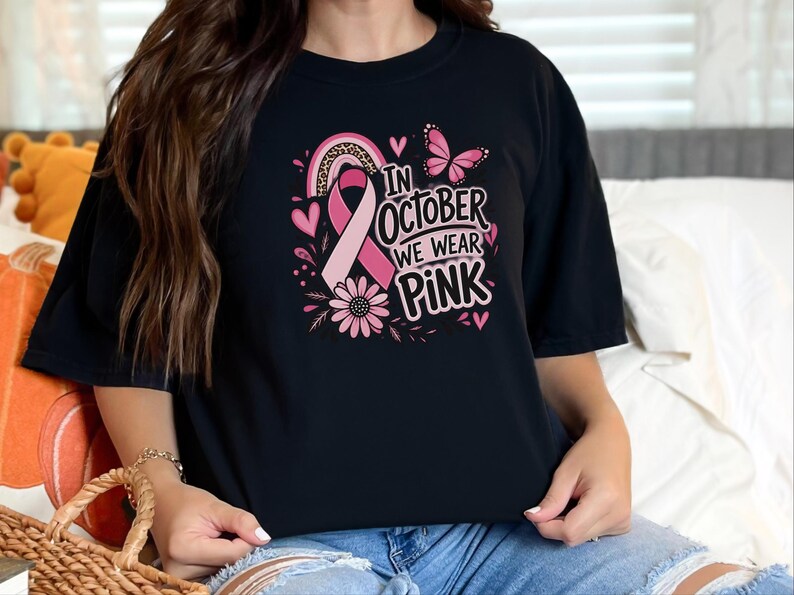 In October We Wear Pink Shirt, Breast Cancer Awareness Gift, Pink Ribbon Tee, Survivor Sweatshirt, Cancer Support Top image 2