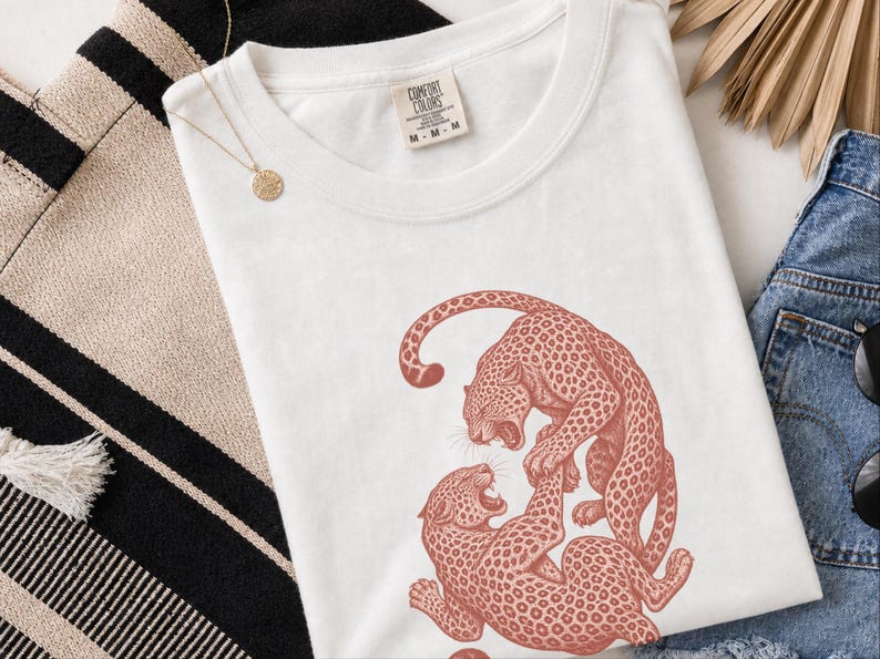 Comfort Colors Vintage Leopard Sweatshirt | Traditional Tattoo Flash Sweatshirt | Linocut Rainforest Wilderness T-Shirt, Retro Leopard Shirt image 1