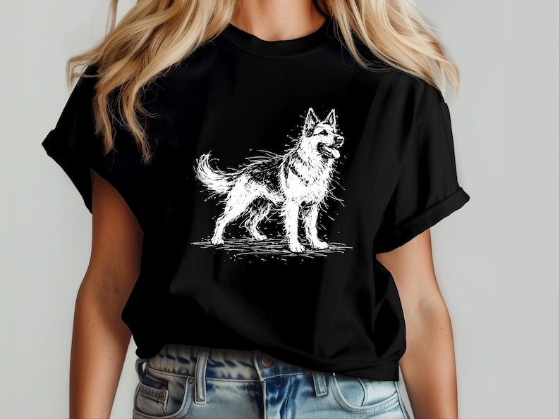 Maglietta con pastore tedesco / Maglietta con grafica a schizzo di pastore tedesco / Abbigliamento per amanti dei cani K9 immagine 1