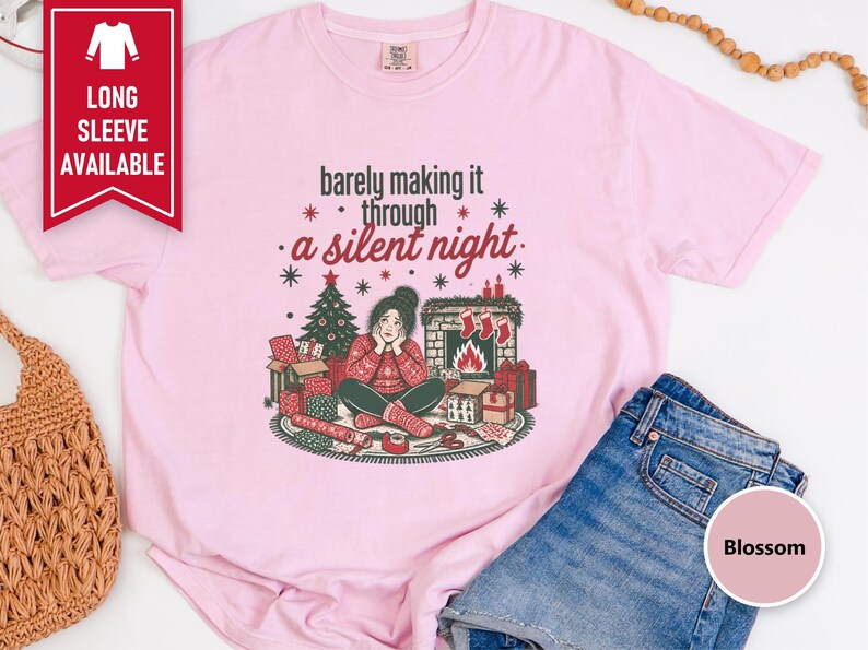 Funny Christmas Shirt, Tired Mom Christmas Gift, Barely Making It Through A Silent Night Sweatshirt, Sarcastic Holiday Tee image 8