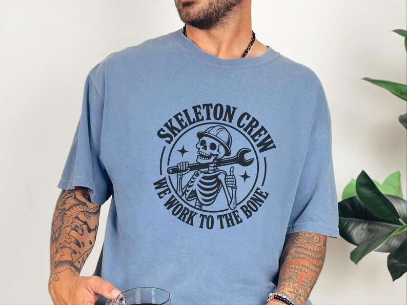 Construction Worker Shirt, Contractor Gift, Skeleton Crew Shirt, Blue Collar Tee, Heavy Equipment Tee, Halloween Worker Gift, Builder Shirt image 7