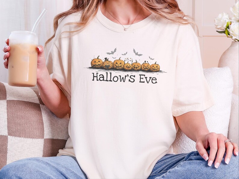 Comfort Colors Retro Monster Tee, Spooky Pumpkins Hallow and #39;s Eve Shirt, Vintage Bat Art Print, Jack O Lantern Fall Graphic T-Shirt image 5