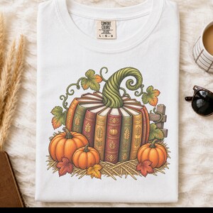 Fall Bookish Shirt, Fall Book Lover Gift, Vintage Autumn Book Pumpkin Tee, Cozy Reading Sweatshirt, Librarian Gift image 4