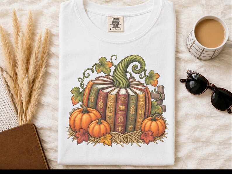 Fall Bookish Shirt, Fall Book Lover Gift, Vintage Autumn Book Pumpkin Tee, Cozy Reading Sweatshirt, Librarian Gift image 4