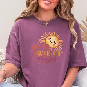 Mother To A Single Sweet Monster Shirt, Retro Sun Mom Gift, Funny Boy Mom Tee, Mother Day Gift, Cute Mama Shirt image 2