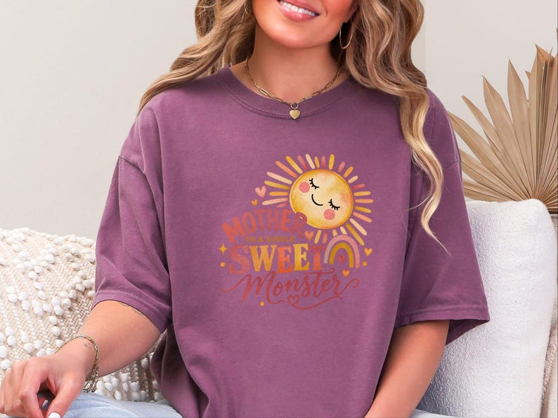 Mother To A Single Sweet Monster Shirt, Retro Sun Mom Gift, Funny Boy Mom Tee, Mother Day Gift, Cute Mama Shirt image 2
