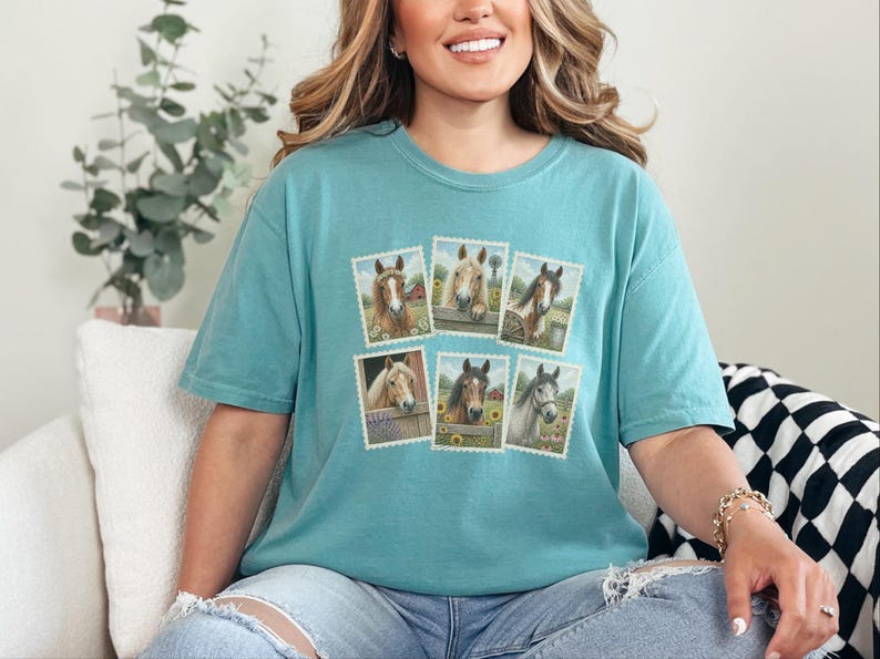 Vintage Horse Stamp Shirt, Equestrian Girl Gift, Vintage Horse Print Tee, Farm Girl Shirt, Horse Lover Gift image 3