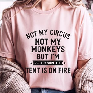 Not My Circus Not My Monkeys Funny Shirt, Tent On Fire Quote, Burnt Out Tee, Sarcastic Humor, Mental Health Support, Not My Problem image 2