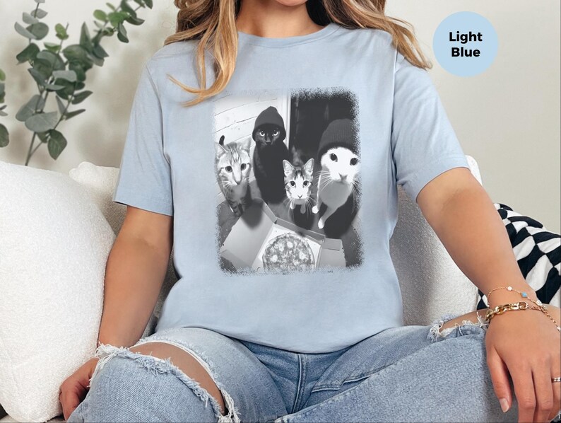 Funny Cat Shirt | Cat Doorbell Pizza Box Tee, Feline Graphic Apparel image 2