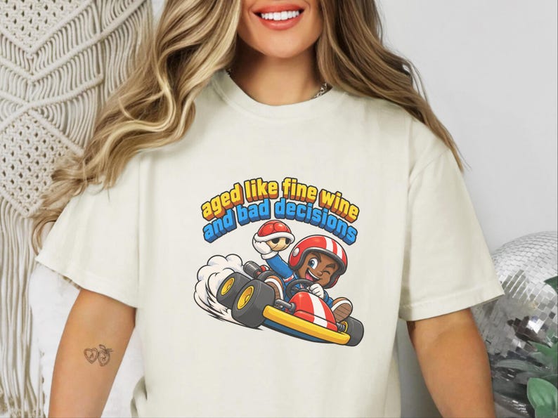 Retro Video Game Tee, Funny Gaming Shirt, Aged Like Fine Wine And Bad Decisions, Kart Racing Gift, Gamer Birthday Present, Racing Lover Tee image 8