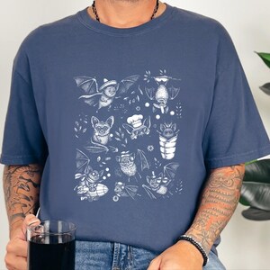 Comfort Colors Cute Bat Print Shirt, Bat Cartoon Adventures, Whimsical Halloween Tee, Spooky Animal Bat Lover Art, Halloween Shirt image 3