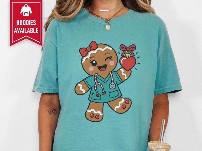 Christmas Nurse Shirt, Gingerbread Nurse Gift, Festive Nurse Sweatshirt, Holiday Medical Tee zdjęcie 9