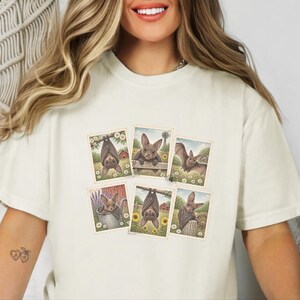 Bat Lover Gift, Vintage Bird Art, Postage Stamp Tee, Cute Bat Shirt, Cottagecore Nature Shirt, Farm Animal Gift image 10