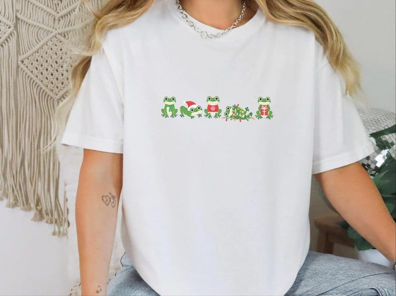 Christmas Frog Shirt, Frog Christmas Gift, Cute Frog Tee, Funny Christmas Shirt, Holiday Animal T Shirt image 2