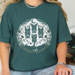 Comfort Colors Funny Raccoon Shirt, Raccoon Tree Branches Moon Graphic Tee, Trash Panda Dark Humor Design, Woodland Forest Celestial Night image 9