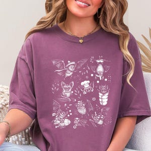 Comfort Colors Cute Bat Print Shirt, Bat Cartoon Adventures, Whimsical Halloween Tee, Spooky Animal Bat Lover Art, Halloween Shirt image 4