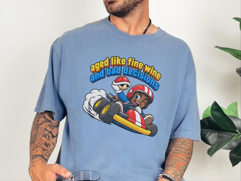 Retro Video Game Tee, Funny Gaming Shirt, Aged Like Fine Wine And Bad Decisions, Kart Racing Gift, Gamer Birthday Present, Racing Lover Tee image 10