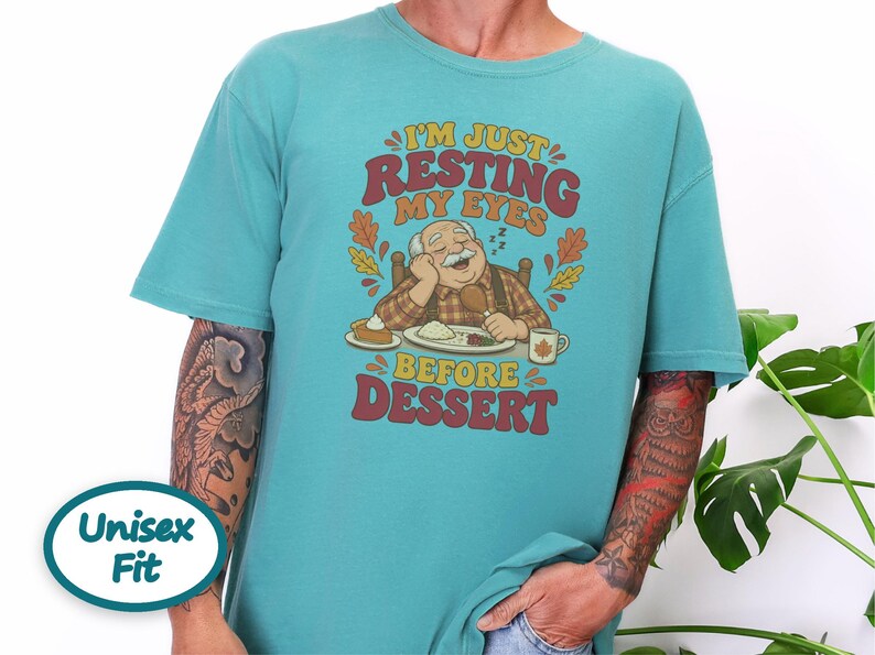 Funny Grandpa Shirt, Just Resting My Eyes Before Dessert, Thanksgiving Family Dinner Tee, Turkey Day Holiday Gift, Funny Dad Foodie Shirt afbeelding 6