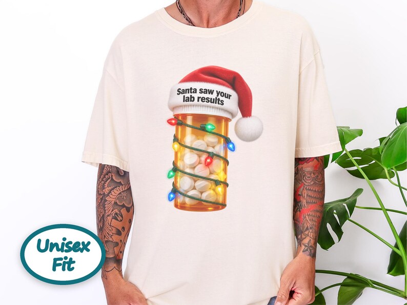 Pharmacy Technician Shirt, Funny Pharmacist Shirt, Pharmacy Tech Christmas Shirt, Santa Saw Your Lab Results image 6