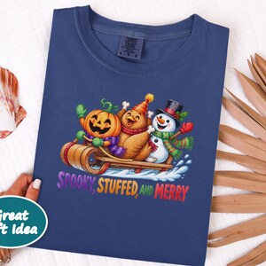 Hallothanksmas Shirt, Funny Holiday Mashup Sweatshirt, Spooky Stuffed And Merry Tee, Holiday Gift image 5