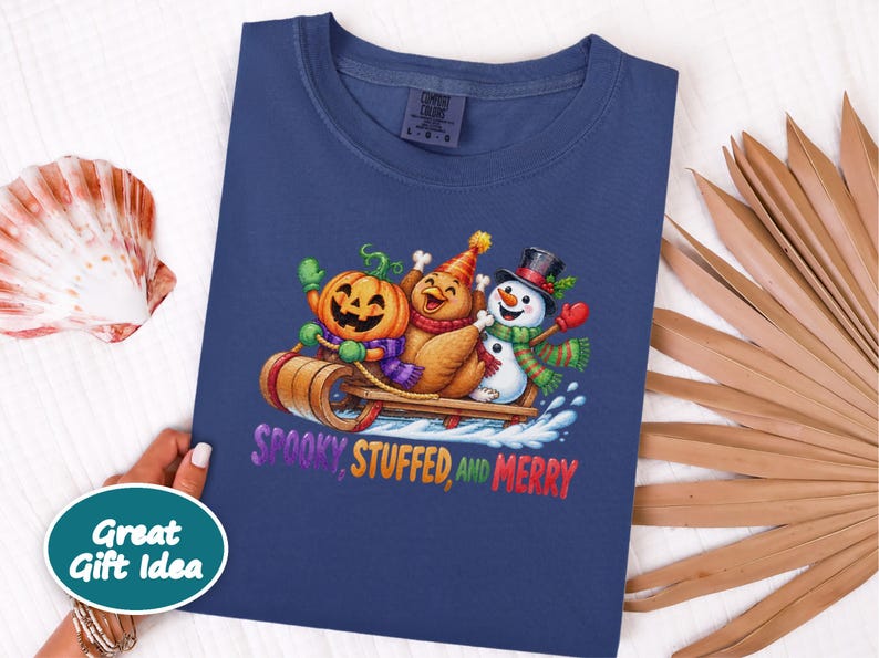 Hallothanksmas Shirt, Funny Holiday Mashup Sweatshirt, Spooky Stuffed And Merry Tee, Holiday Gift image 5