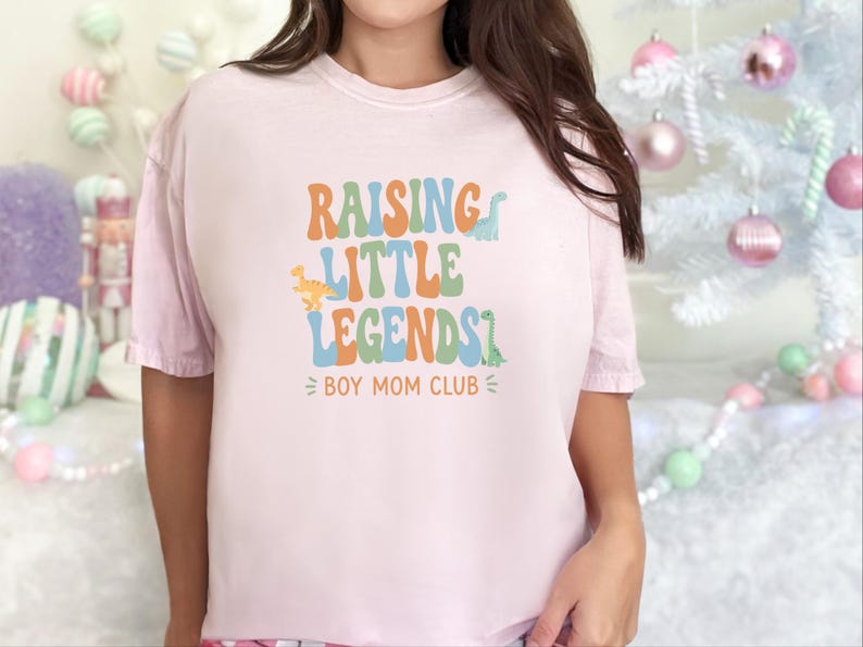 Comfort Colors Boy Mom Sweatshirt, Raising Little Legends Boy Mom Club Tee, Prehistoric Brontosaurus Dinosaur Lover Clothing, Boy Mama Gifts image 9
