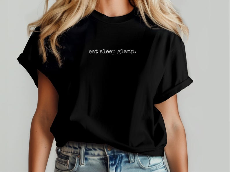 Glamping Trip Shirt, Eat Sleep Glamp Tee, Funny Glamper Gift for Vintage Campervan Lover, Happy Camper Squad, Girls Weekend Adventure Top image 4
