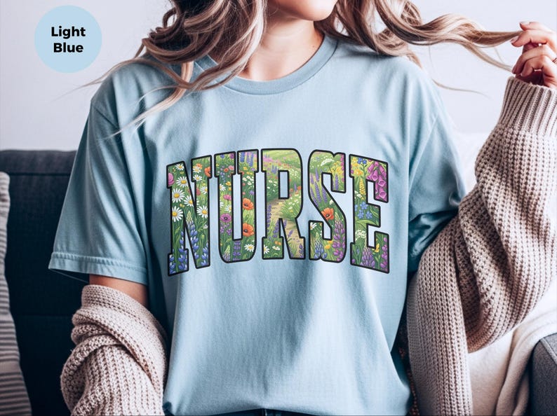 Native Wildflowers Floral Nurse Shirt, Registered Nurse Comfort Colors Tee, Pollinator Garden RN Life, Nursing Student Healthcare Apparel image 5