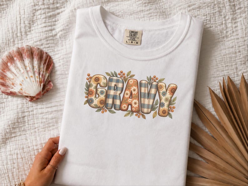 Thanksgiving Food Shirt, Gravy Lover Gift, Floral Fall Tee, Thanksgiving Dinner Outfit, Retro Autumn Shirt image 5