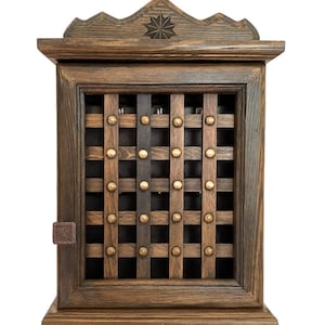 Rustic Wooden Key Cabinet: Wall Mounted Farmhouse Organizer