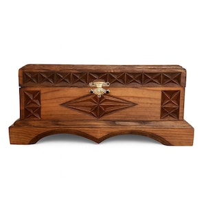 Handmade Wooden Jewelry Box: Rustic Carved Keepsake Chest