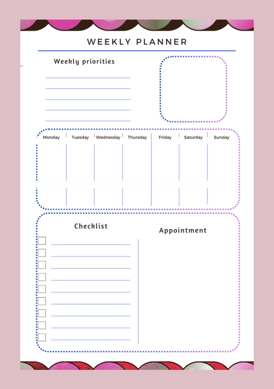 Weekly Planner With Priorities, Checklist and Appointments - Etsy