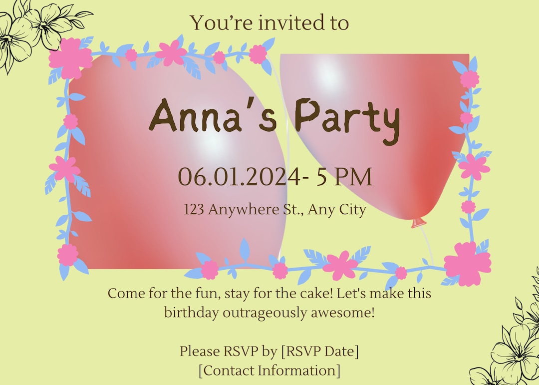 Editable Invitation Template DIY Party Invites Etsy