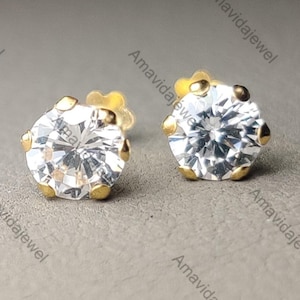 14K Gold CZ Stud Earrings • Round Cut Diamond Earrings • Dainty Gold Studs • Minimalist Earrings • Gold Earrings for Women • gift for her