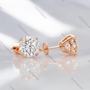 14K Gold Round Moissanite Solitaire Stud Earrings • Secure Screw Back Design • Eco-Friendly Fine Jewelry • Birthday or Wedding Gift for Her