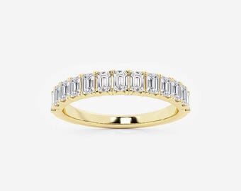 Baguette Diamond Half Eternity Band | 14K Gold Wedding Diamond Ring | Stackable Anniversary Ring | Dainty Gold Ring | Elegant Bridal Ring