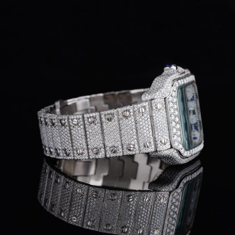 Reloj de diamantes Moissanite para hombre / Reloj con tachuelas Moissanite hecho a mano / Reloj Moissanite Hip-hop imagen 3