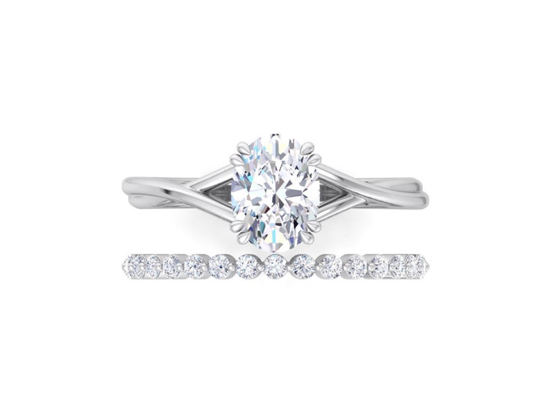 2.00CT Oval Cut Moissanite Diamond Engagement Ring set 14K 18K White Gold Hidden Halo Ring Gift For Her Anniversary Ring Wedding Gift image 1