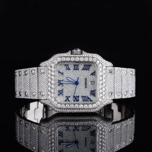 Reloj de diamantes Moissanite para hombre / Reloj con tachuelas Moissanite hecho a mano / Reloj Moissanite Hip-hop imagen 6