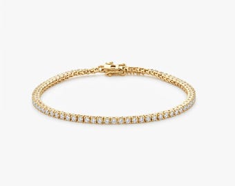 14K White Gold Tennis Bracelet 2mm 1.40TCW Round Cut CZ Diamond 925 Sterling Silver, Dainty Silver Bracelet for Men Women