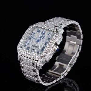 Reloj de diamantes Moissanite para hombre / Reloj con tachuelas Moissanite hecho a mano / Reloj Moissanite Hip-hop imagen 4
