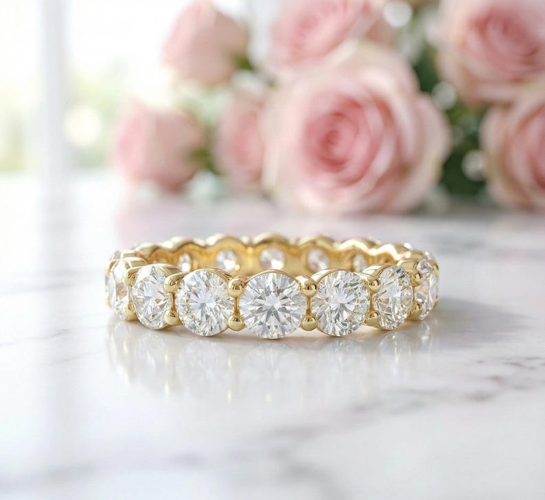 14K Gold Round Cut Moissanite Eternity Band Ring • Bridal Wedding ...